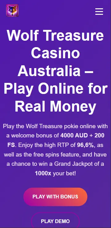 A button leading to the Wolf Treasure casino